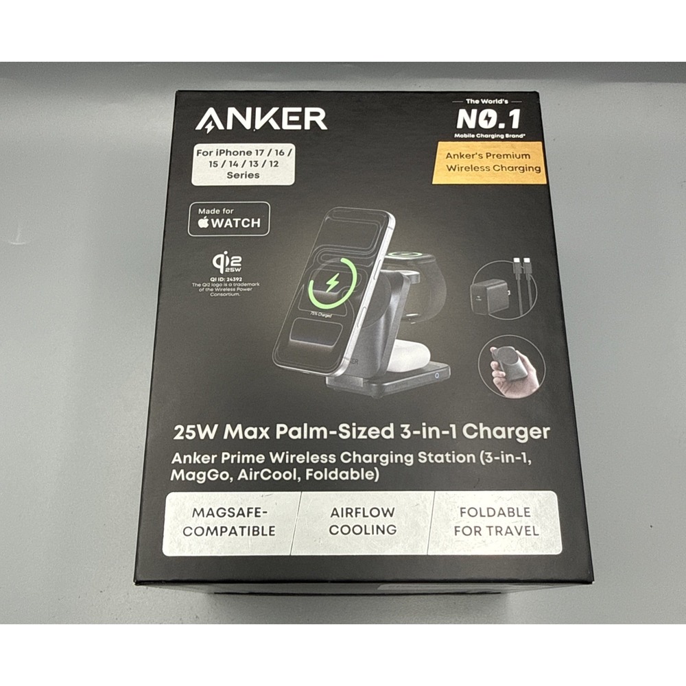 Anker Prime 3-in-1 Charging Station AirCool Foldable Wireless Charger 25W Qi2.2
